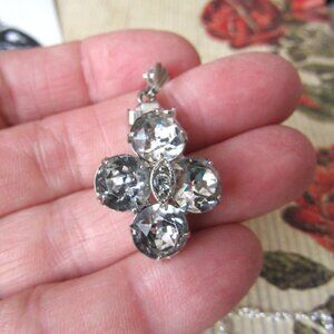 Rhinestone Vintage Floral Upcycled Silvertone Pendant Silverplate Necklace